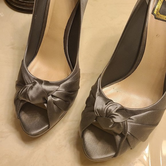 Miss Dior Gray Satin Platform Peep Toe Pump (9) - Picture 10 of 11